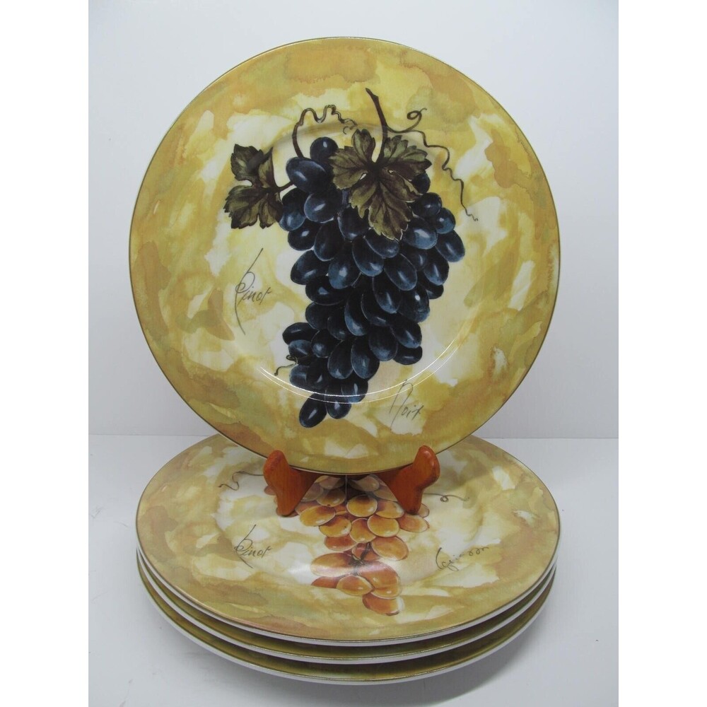Godinger Email de Limoges Pinot Noir Set Of Four 10 1/4" Grapes Plates Unused